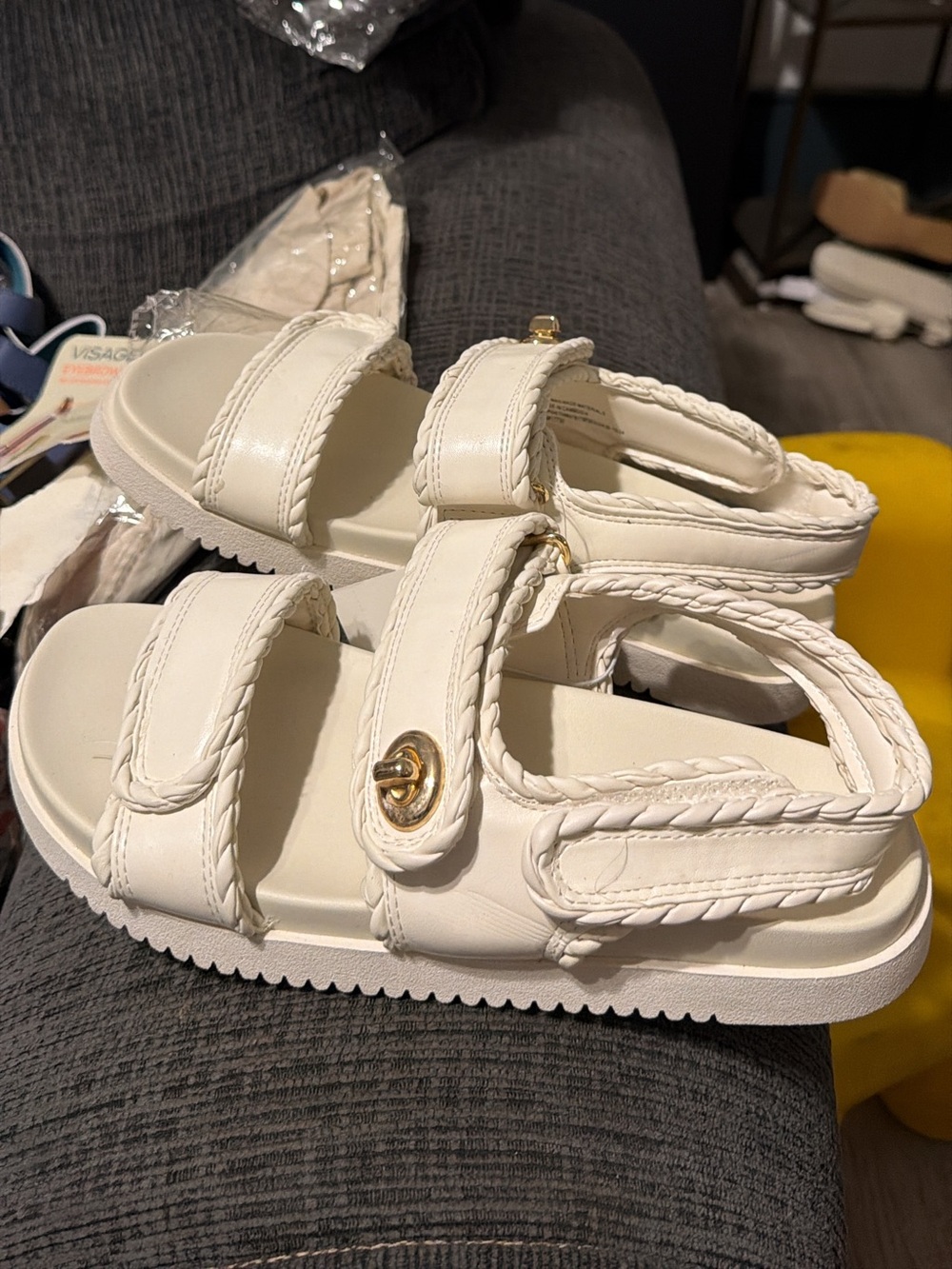 Target Cream Braided Strap Sandals with Gold Accent